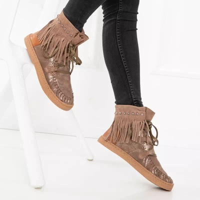 OUTLET Braune Damen-Schneestiefel mit Fransen Medisal - Schuhe