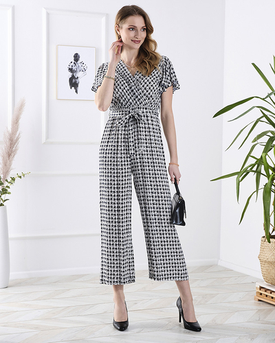 Gemusterter langer Damenanzug mit Bindeband in marineblau- Kleidung