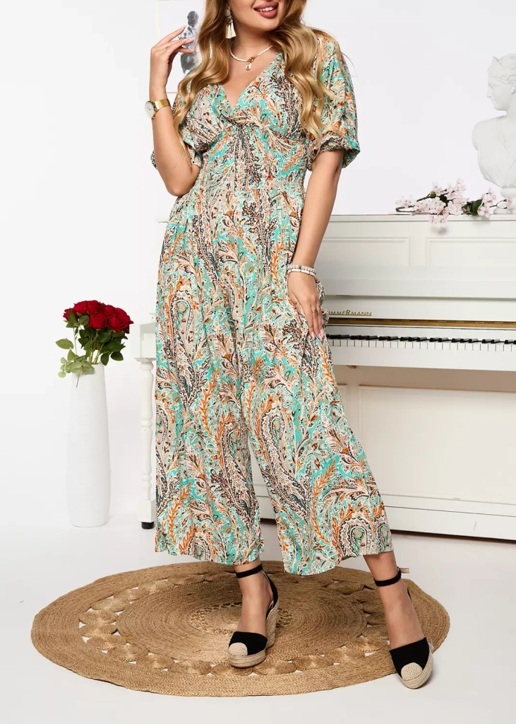 Gemusterter mintfarbener Damen-Overall - Kleidung