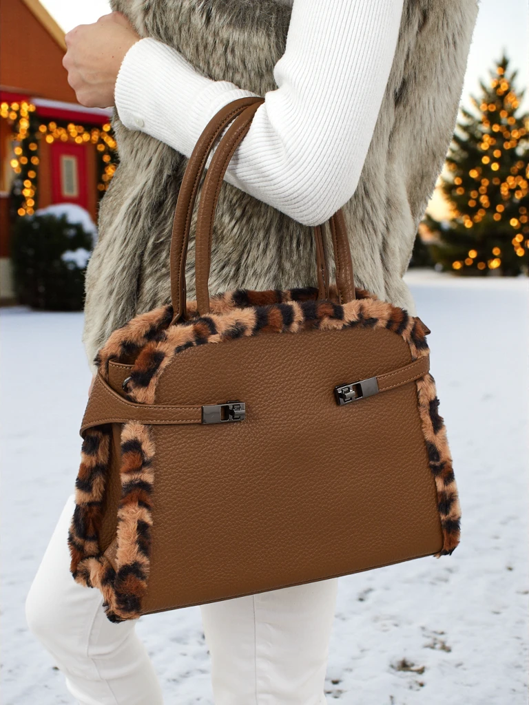 Kleine Damenhandtasche aus Öko-Leder mit Leopardenmuster Panthory