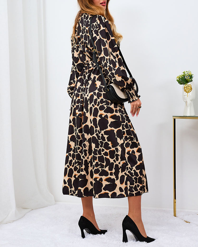 Royalfashion Beigefarbenes Damen-Maxikleid mit Leopardenmuster