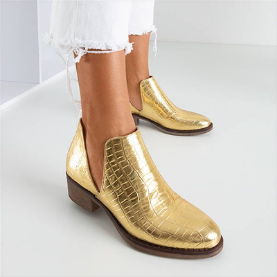 Goldene Schlangenlederschuhe mit Schnitten Pixen - Schuhe