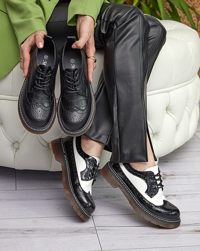 Schwarz-weiß lackierte Damen-Schnürschuhe Vyvana- Footwear