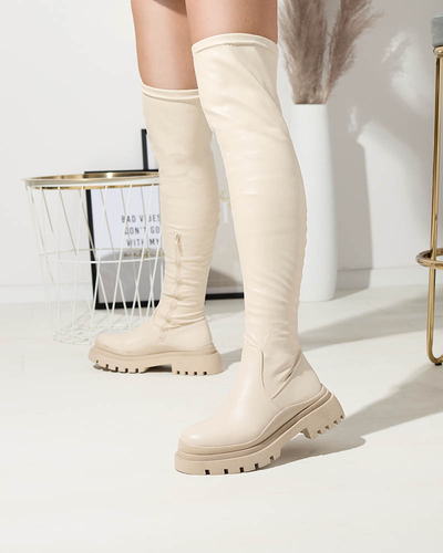 OUTLET Beige Damenstiefel mit dickerer Sohle Amerima- Footwear