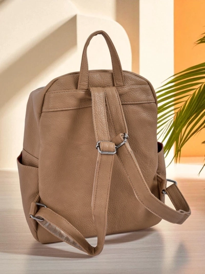 Damen Rucksack Aureliana Królewska Moda Hellbraun Öko-Leder mit Reißverschluss