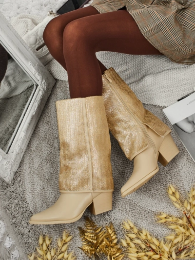 Жіночі ботильйони з екошкіри на підборах-стовпчику з декоративною халявою Virelia
