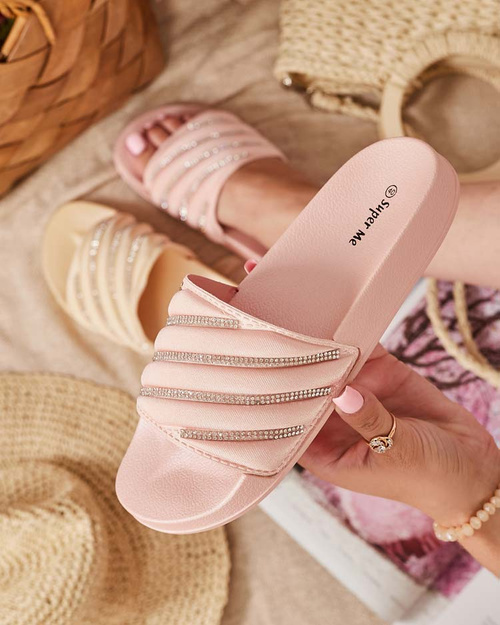 Hellrosa Damenhausschuhe mit Zirkonia Mytaris - Schuhe