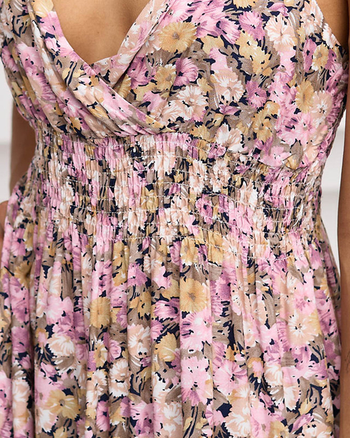 Рожево-бежеве жіноче літнє плаття з квітами - Одяг