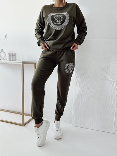 Royalfashion Dunkelgrünes Damen-Sweatshirt-Set mit Zirkonen