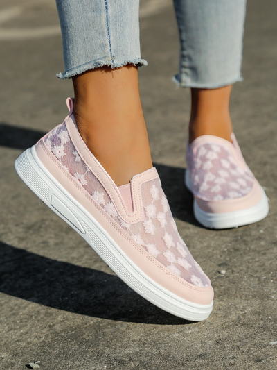 Royalfashion Damen-Mesh-Pantoletten mit Blumen Emzos