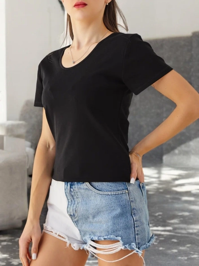 Royalfashion Damen Baumwoll-T-Shirt mit Spitze auf dem Rücken