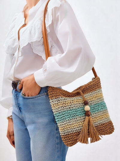 Royalfashion Kleine Strohtasche für Damen mit Streifen und Charme Mini