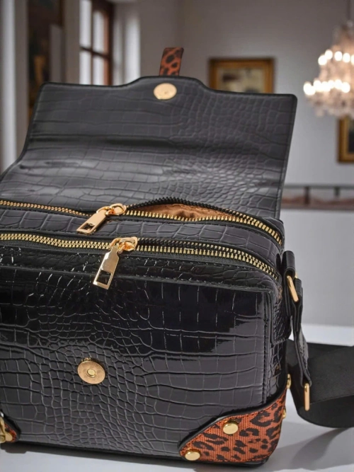 Жіноча сумка Callista Nero - екологічна шкіра крокодила, чорно-коричнева