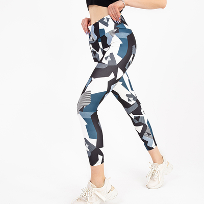 Marineblaue Damen-Leggings mit geometrischem Muster - Kleidung