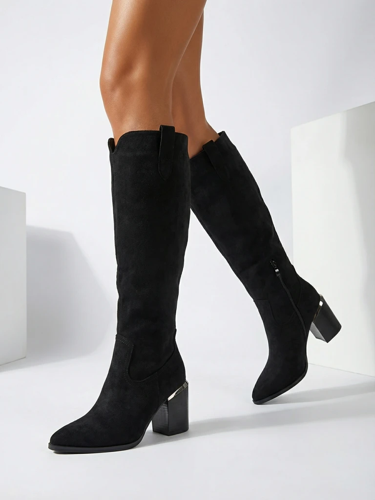 Damen Wildlederimitat Stiefel mit Blockabsatz Ferrevi