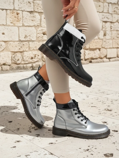 Damen Stiefeletten Silber Celestina Eco Lackleder mit Reißverschluss