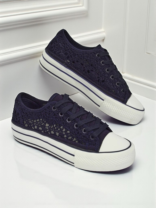 Жіночі кеди Aureliana темно-сині з ажурної тканини на плоскій підошві