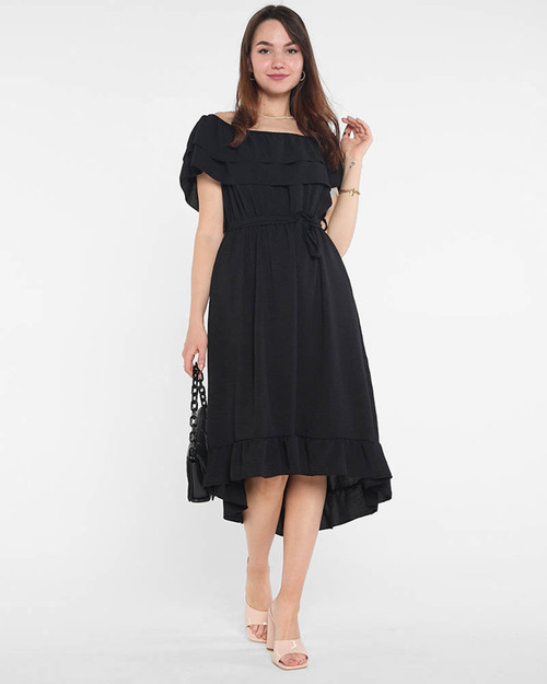 Schwarzes Damenkleid mit Rüschen - Kleidung