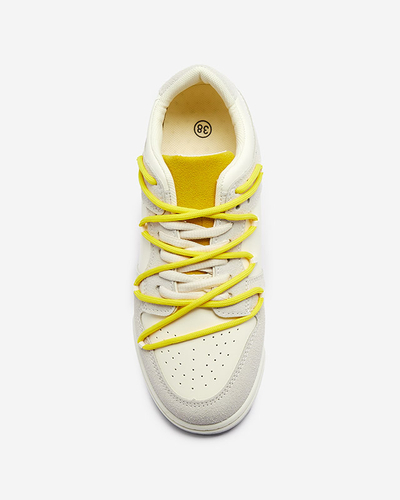 Weiße und graue Damen-Sport-Sneakers mit gelben Schnürsenkeln Olierinc - Schuhe