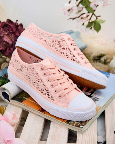 Rosa Damen-Sneakers Stoff Kalipso – Ajour-Sneakers mit flacher Sohle