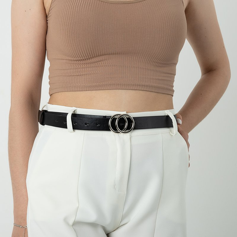 Schwarzer Damengürtel mit silberner Schnalle - Gürtel