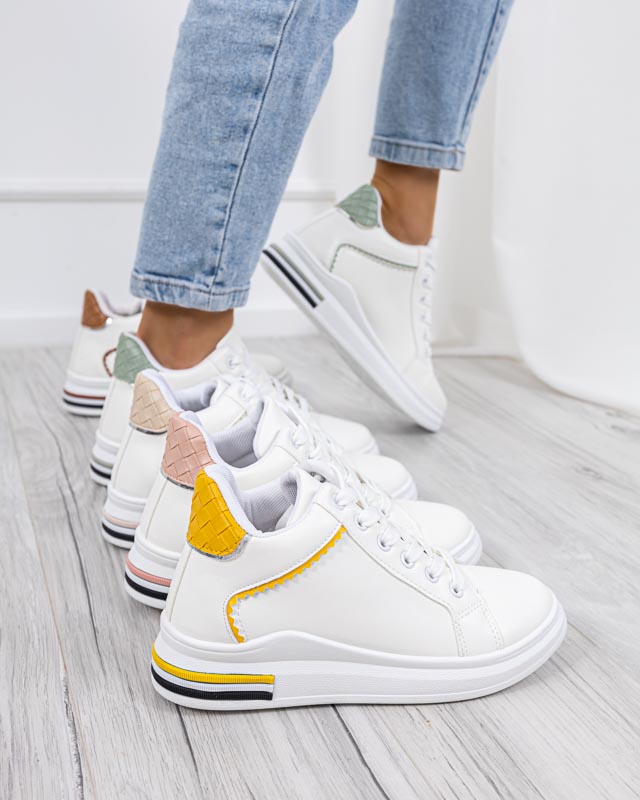 OUTLET Weiße und grüne Damen-Sneakers mit verstecktem Uksy-Keilabsatz - Schuhe