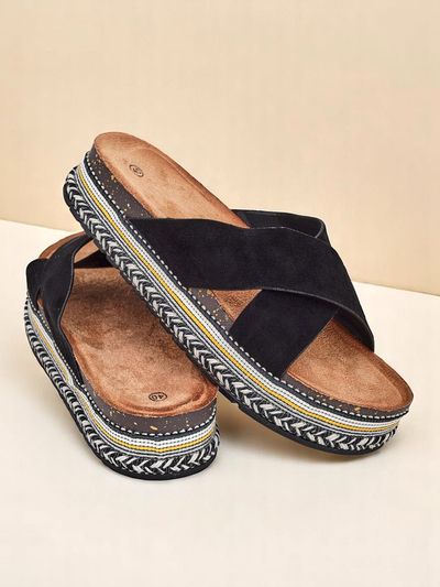 Royalfashion Damen Pantoletten mit flacher Sohle Solea Deco