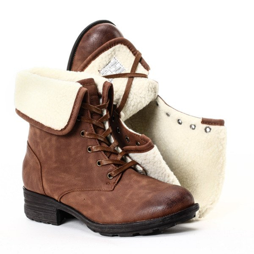 Brązowe workery z kożuszkiem - Obuwie