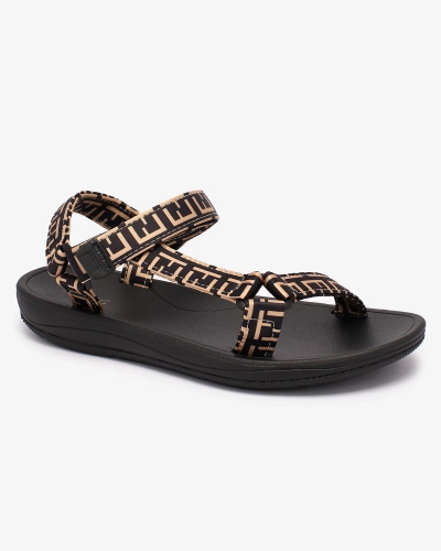Royalfashion Schwarze und braune Damen-Sport-Sandalen mit Druck Iberifa