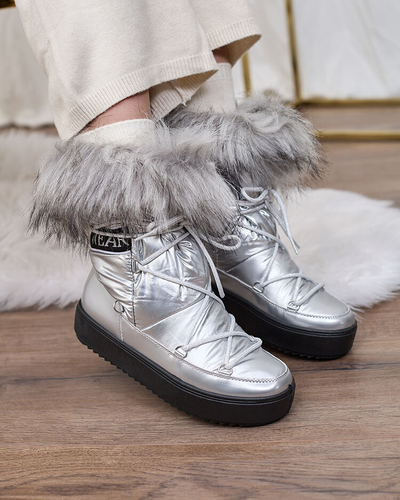 Royalfashion Сліпони сріблясті черевики а-ля снігоступи жіночі Efilayla