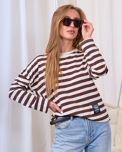 Royalfashion Жіноча темно-коричнева блузка в смужку