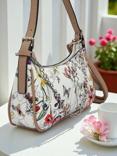 Royalfashion Kleine Damenhandtasche aus Ökoleder mit Blumenmuster Lily Bloom