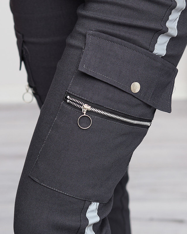 Hellgraue Cargohose für Damen mit reflektierenden Streifen - Kleidung