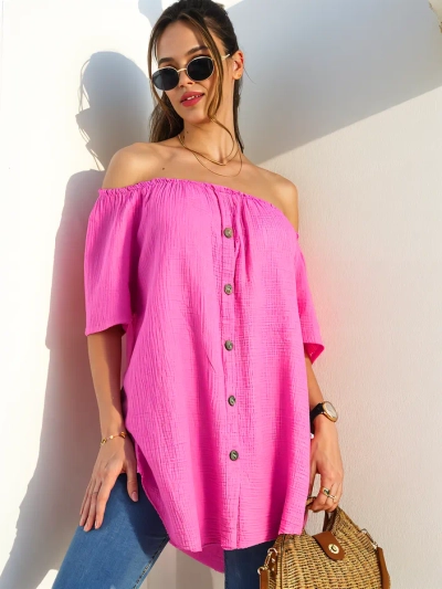 Royalfashion Baumwollbluse für Damen im spanischen Stil mit dekorativen Knöpfen