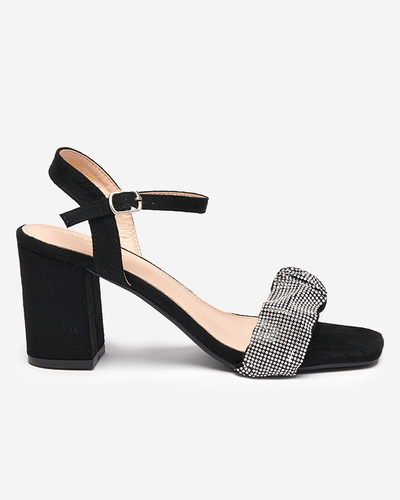 Schwarze Damensandale auf einem Pfosten mit Zirkonias Trieste - Footwear
