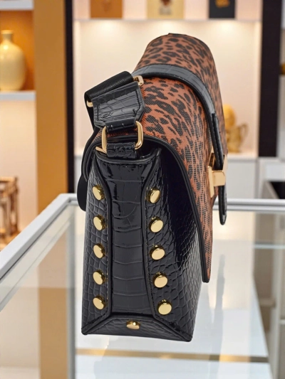 Lackierte kleine Damenhandtasche aus Öko-Leder Panthere Mist
