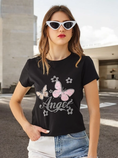 Royalfashion Damen Baumwoll-T-Shirt Schmetterling