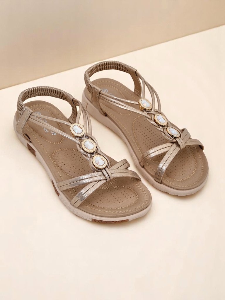 Aurelia Calista goldene Damen Sandalen Royalfashion auf Plateau mit Zirkonia