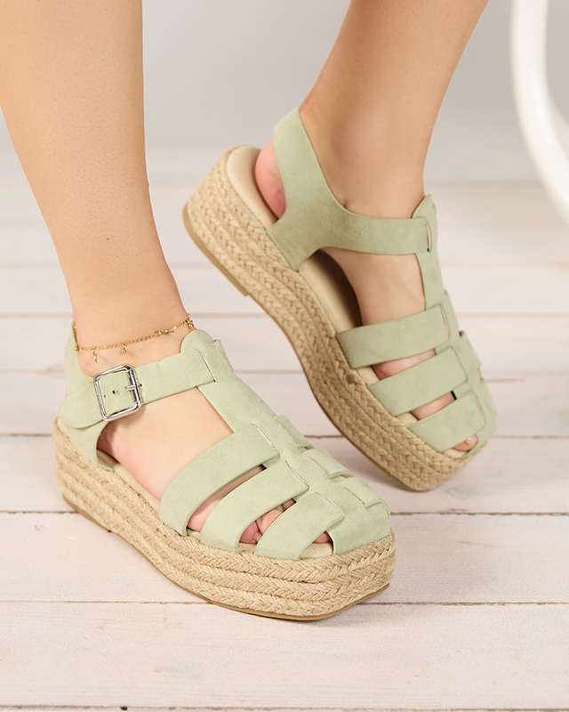 Grüne Damensandalen aus Öko-Wildleder auf der Keniso-Plattform - Schuhe