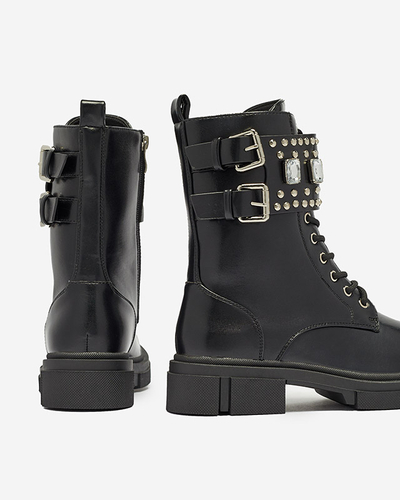 Schwarze Damen Baggerstiefel mit Verzierungen Tobrissa - Schuhe