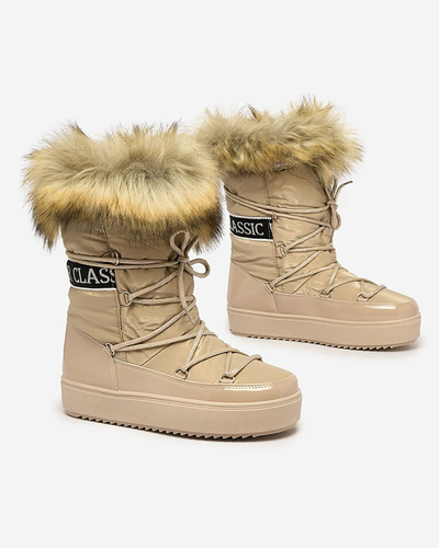 Royalfashion Hellbraune Schlupfstiefel a'la Schneestiefel für Damen Gomllo