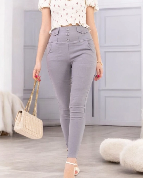 Сірі жіночі трегінси з гудзиками