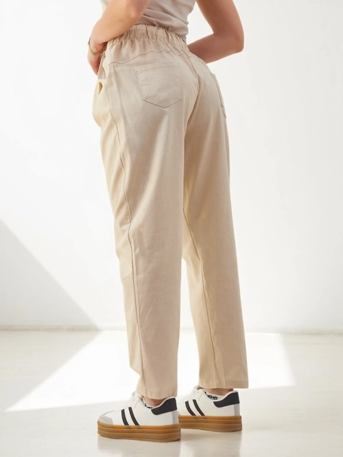 Royalfashion бавовняні прямі жіночі штани з зав'язкою на талії