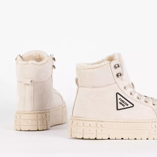 OUTLET Бежеві жіночі чоботи на шнурівці на платформі Tessi - Взуття