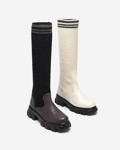 Schwarze und braune High-Slip-Stiefel für Damen Alerpi- Footwear