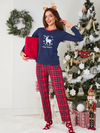 Damen Weihnachtspyjama in marineblau- Kleidung