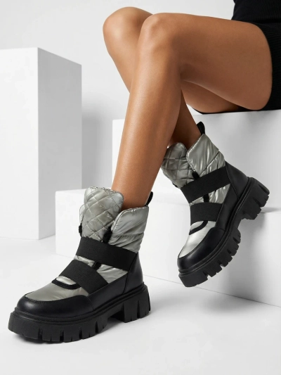 Жіночі снігоступи на плоскій підошві чорно-сірого кольору Ferory- Footwear