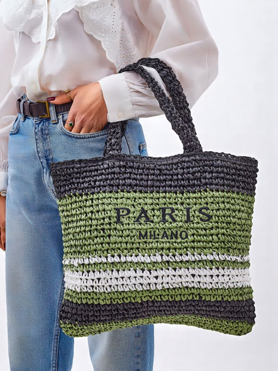 Royalfashion Große Strohtasche für Damen Paris Stripe