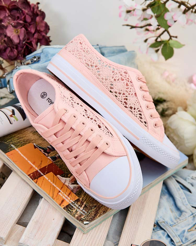 Rosa Damen-Sneakers Stoff Kalipso – Ajour-Sneakers mit flacher Sohle