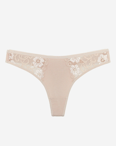 Damen-String aus beiger Baumwolle mit dekorativer Spitze - Unterwäsche